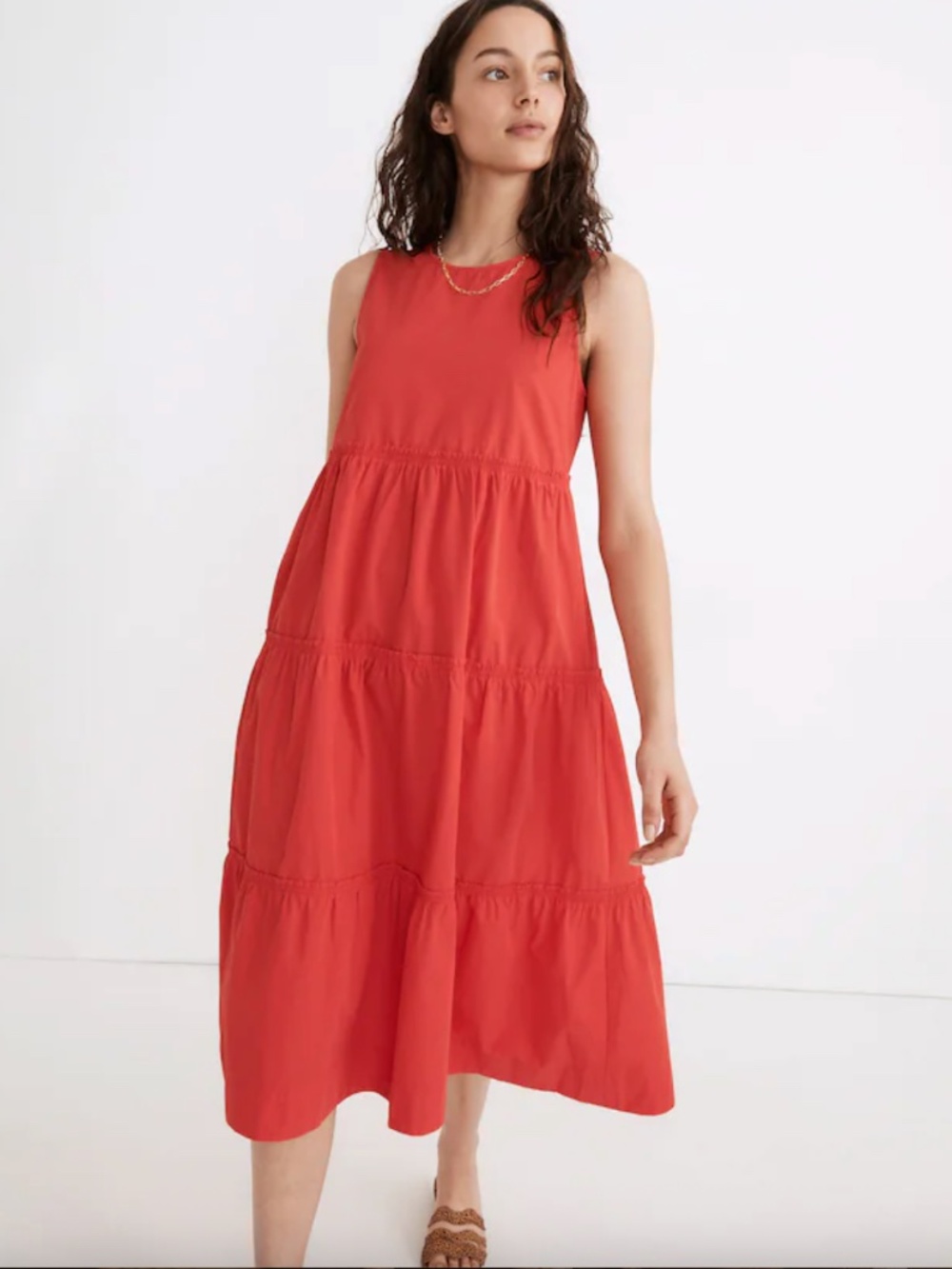 Madewell Cattail Tiered Midi Dress Cotton red Sz. Small - Picture 1 of 6